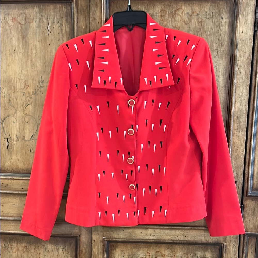Vintage Stylish Red Women's Jacket with Embroidery
